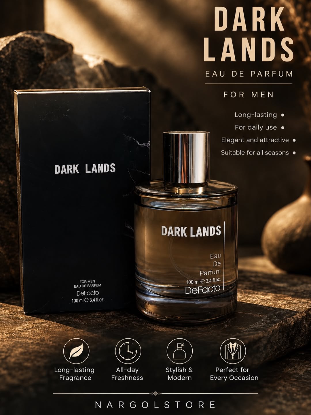ادکلن مردانه دفکتو Defacto Dark Lands (ساخت کشور ترکیه)
